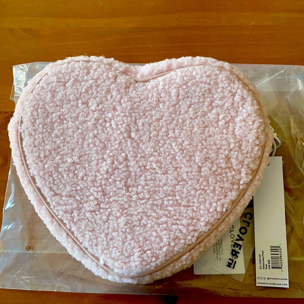 Stoney Clover Lane Light Pink Heart Sherpa Pouch